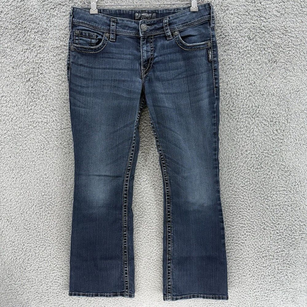 Silver Jeans Womens 32x28 Blue Denim Suki Surplus Mid Rise Boot Cut Flap Pockets